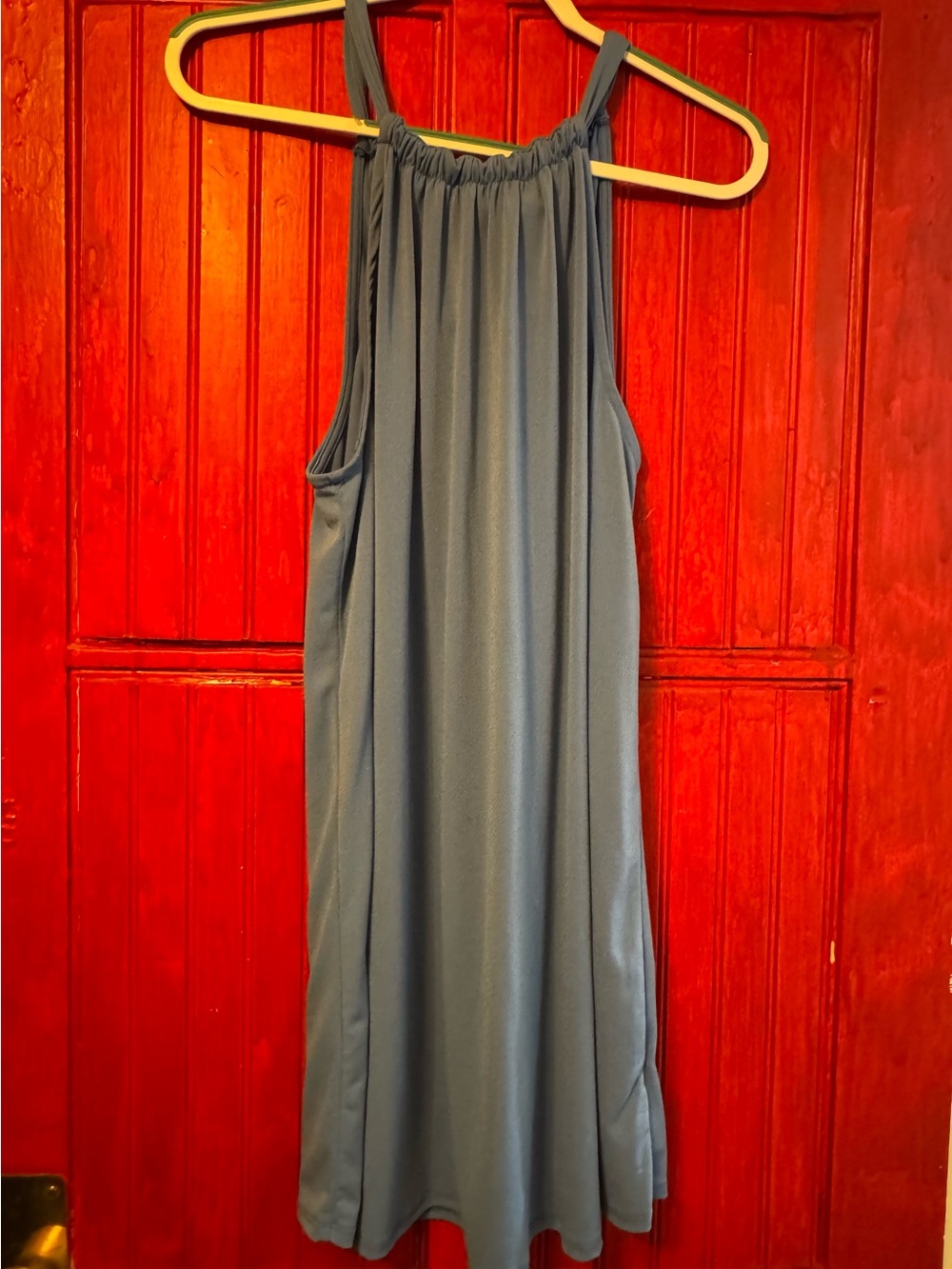 Green Envelope Slate Blue Midi Halter Dress